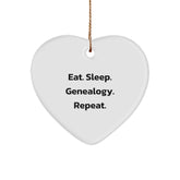 Eat. Sleep. Genealogy. Repeat. - Heart Ornament Gifts for Genealogy Enthusiasts, Christmas Memorable Presents for Women, Friends, Family, and Coworkers - Image 1